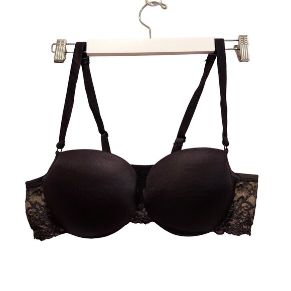 Cacique Bra Womens 40C Black Tan Lace Floral foam cup Underwire adjustable strap - Picture 1 of 8